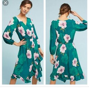 Anthropologie green floral Aleah dress XS